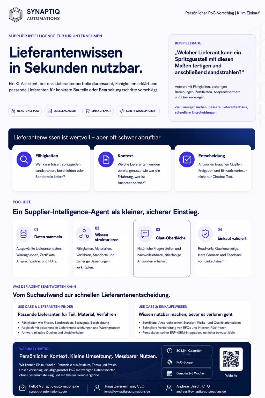 Supplier-Intelligence-Onepager: Lieferantenwissen in Sekunden nutzbar